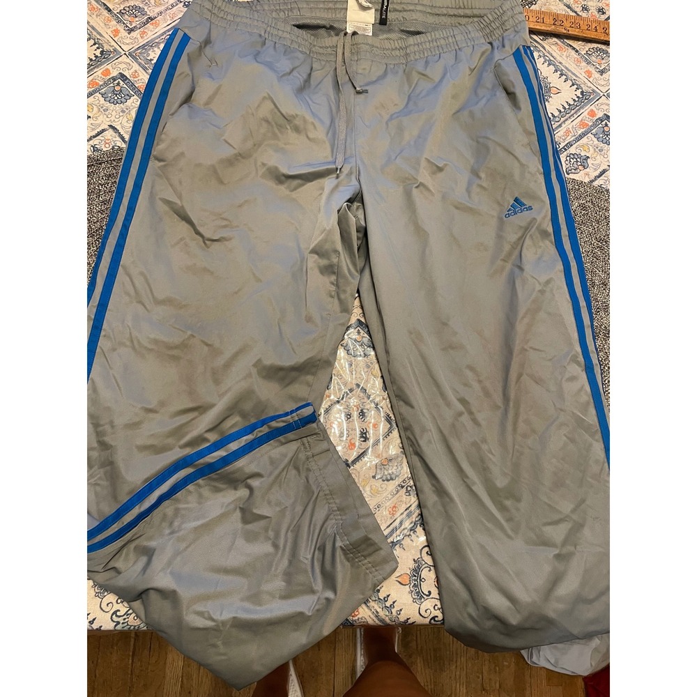 Adidas Climalite Mens Track Pants Gray Blue Stripe Mesh Lined Large Athletic